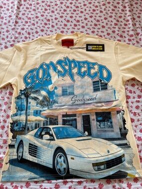 Godspeed Cream Graphic Short Sleeve Tee Ferrari Testarosa